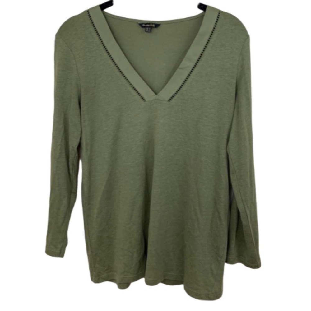 Massimo Dutti olive green V neck quarter length sleeve top